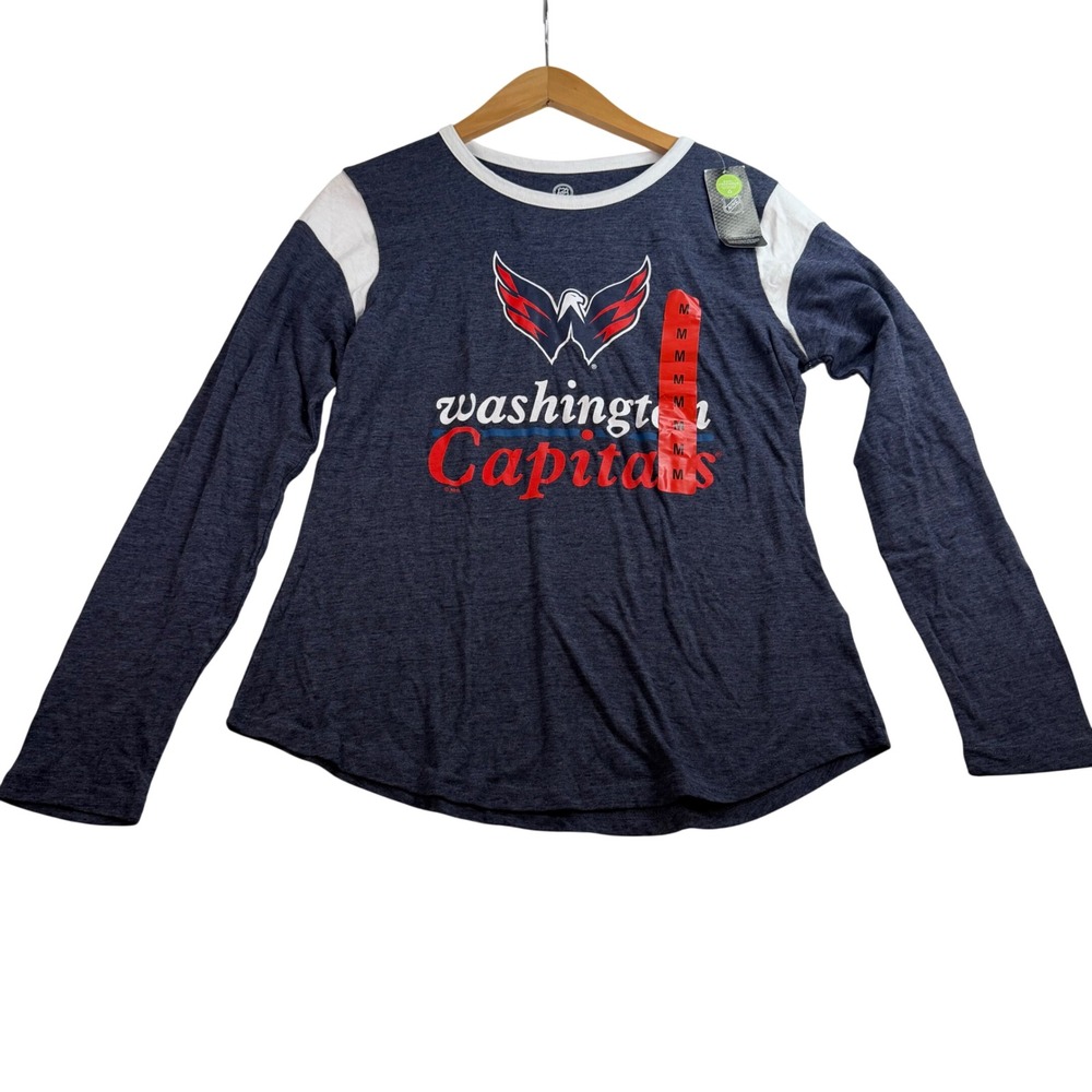 NHL Washington Capitals Long Sleeve Graphic Tee Navy White Medium NWT